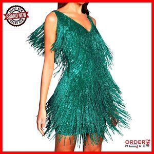 1920s Sequin Flapper Dress V-Neck Fringe Evening Gown Gatsby Party